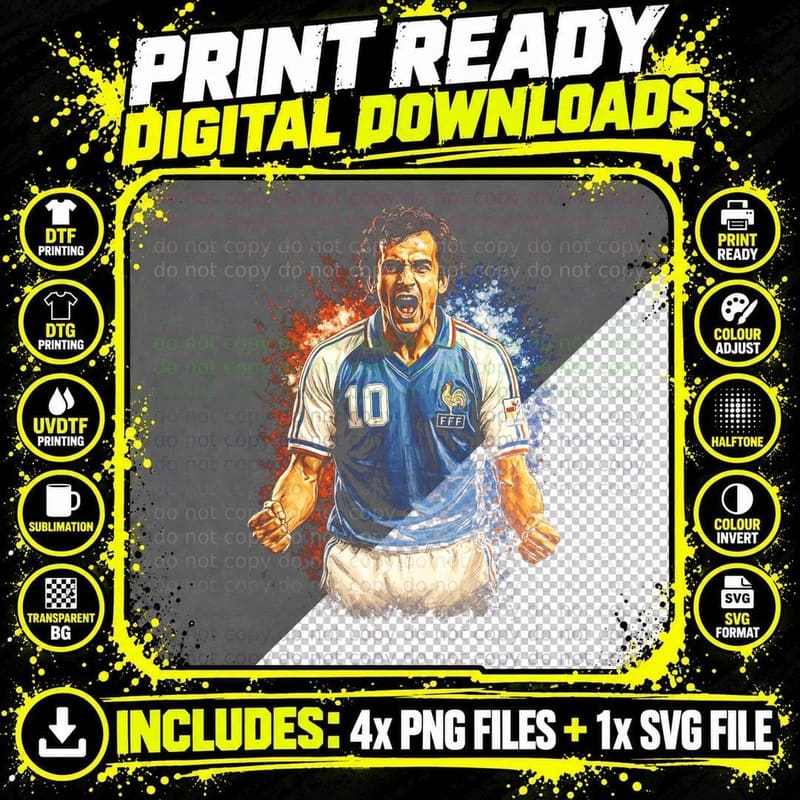 France Footballer Number 10 Retro Kit Shouting Clenched Png SVG Digital Bundle