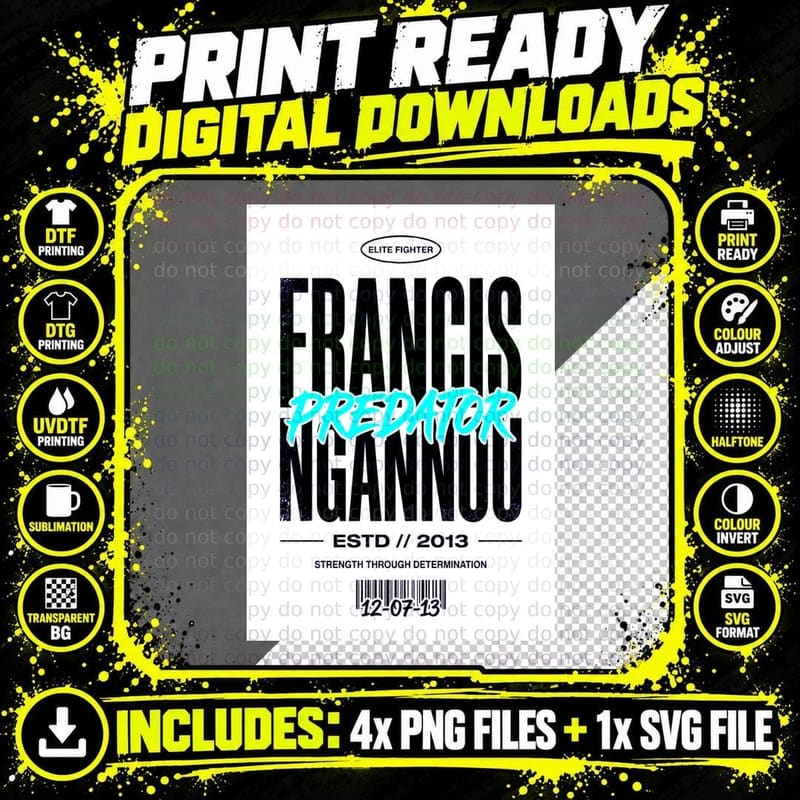 Francis Ngannou Predator Black Background Bold Png SVG Digital Bundle