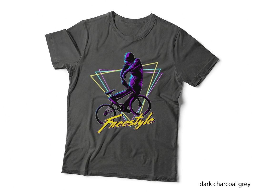 Freestyle Bike Cyclist Purple Neon Geometric Retro T-Shirt