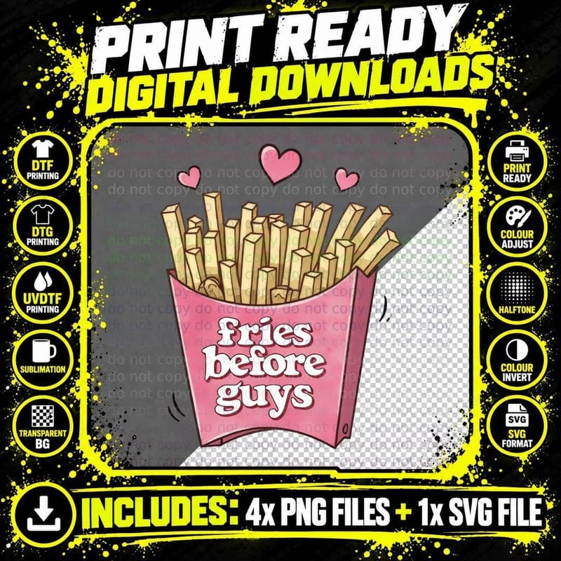 French Fries Before Guys Retro Pink Food Love Romance Png SVG Digital Bundle