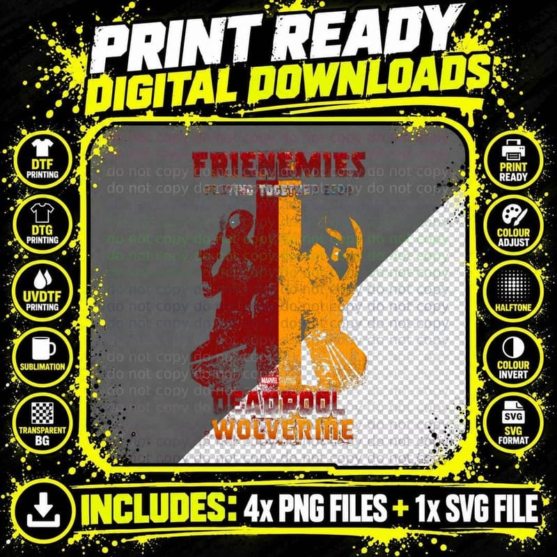 Friendemies Deadpool Wolverine Playing the Superhero Png SVG Digital Bundle