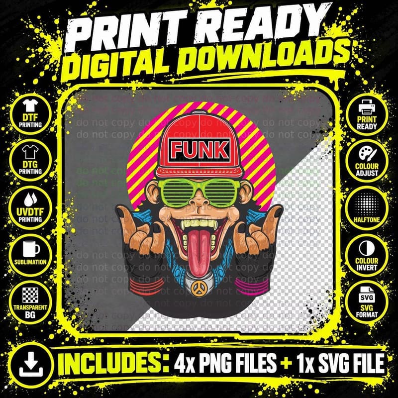 Funk Character Neon Colorful Retro T-Shirt Png SVG Digital Bundle