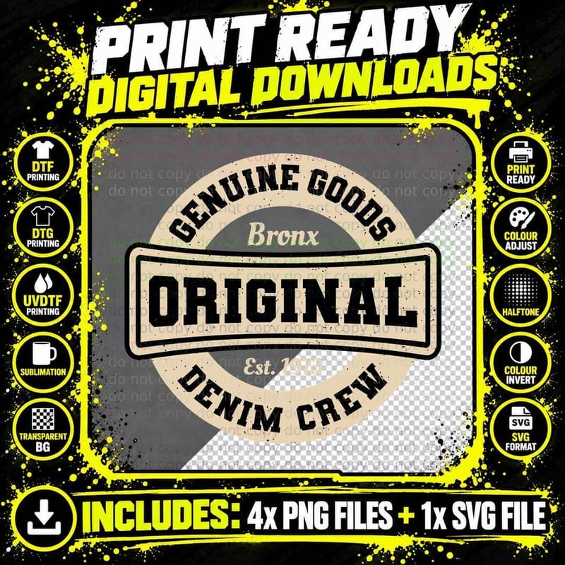 Genuine Goods Bronx Original Est 1973 Denim Crew Png SVG Digital Bundle