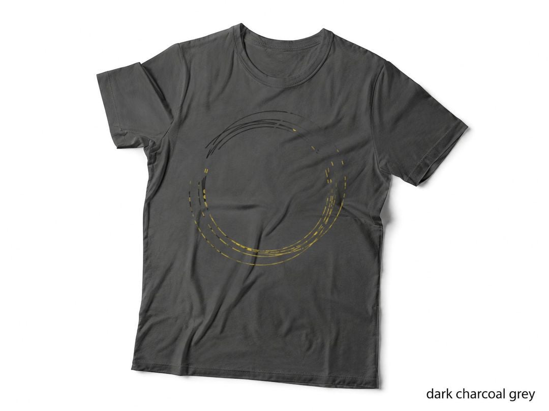 Geometric Circle Lines Black Yellow Distressed T-Shirt