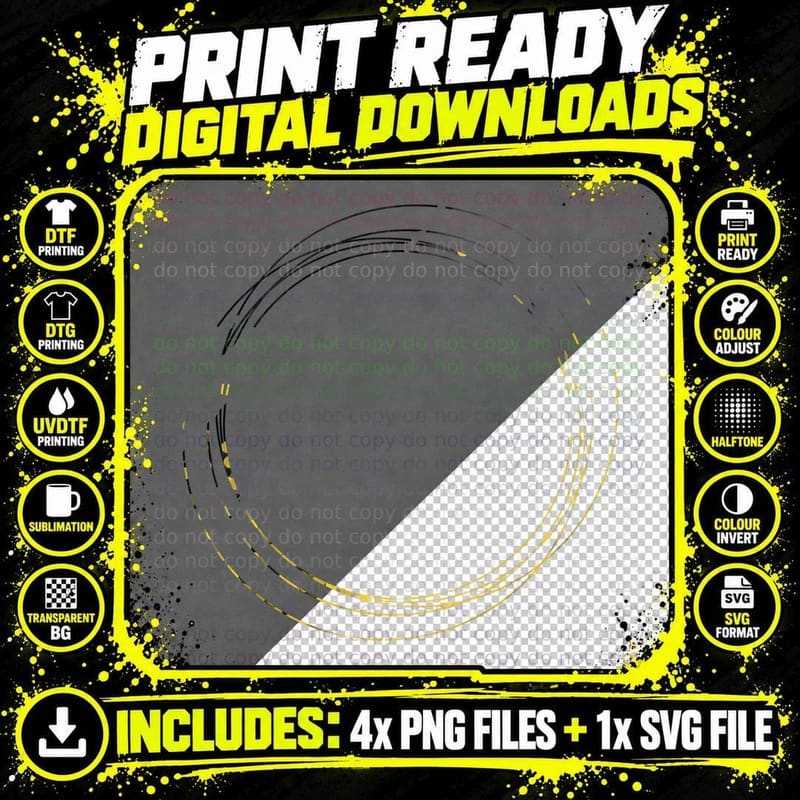 Geometric Circle Lines Black Yellow Distressed T-Shirt Png SVG Digital Bundle