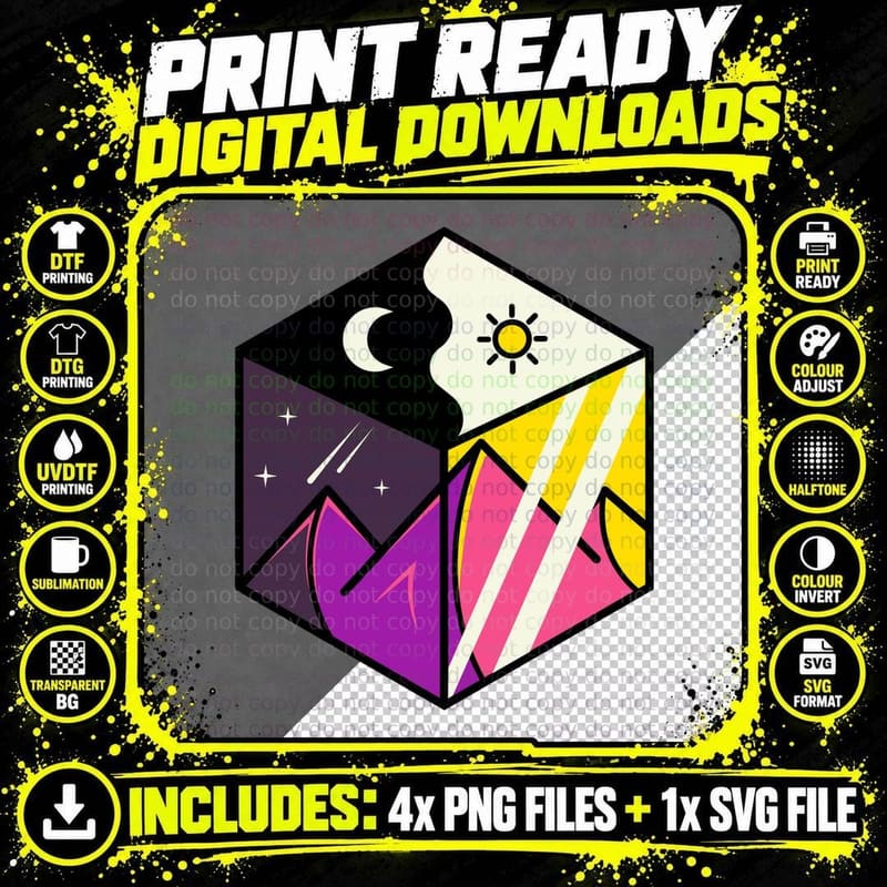 Geometric Cube Retro 80s Neon Pink T-Shirt Png SVG Digital Bundle