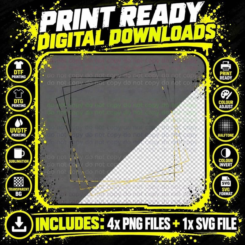 Geometric Triangle Lines Black Yellow Distressed T-Shirt Png SVG Digital Bundle