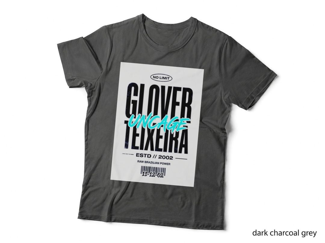 Glover Teixeira Uncage Black Background Bold Distressed White Typography T-Shirt