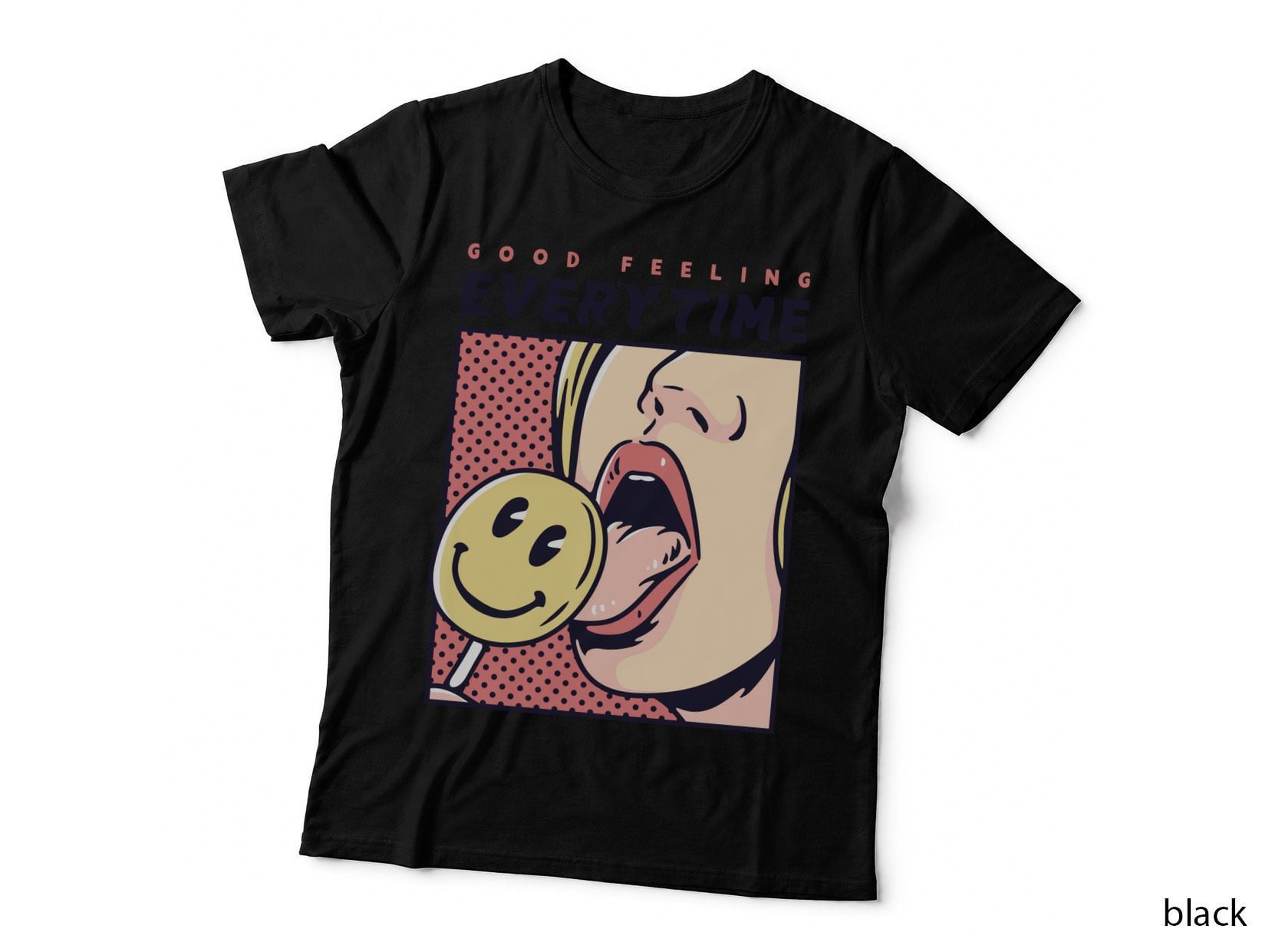 Good Feeling Everytime Pop Art Smiley Face Lips Halftone Retro T-Shirt