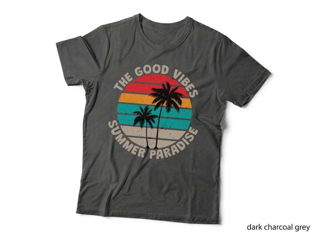 Good Vibes Summer the Paradise Retro Circular Design with Palm Trees T-Shirt