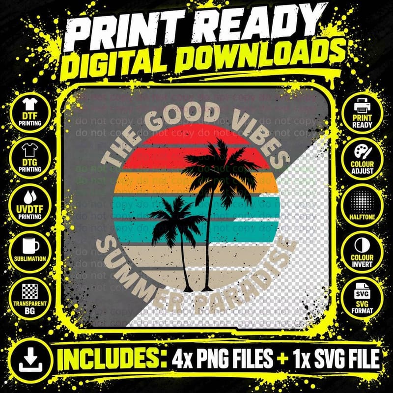 Good Vibes Summer the Paradise Retro Circular Design Png SVG Digital Bundle