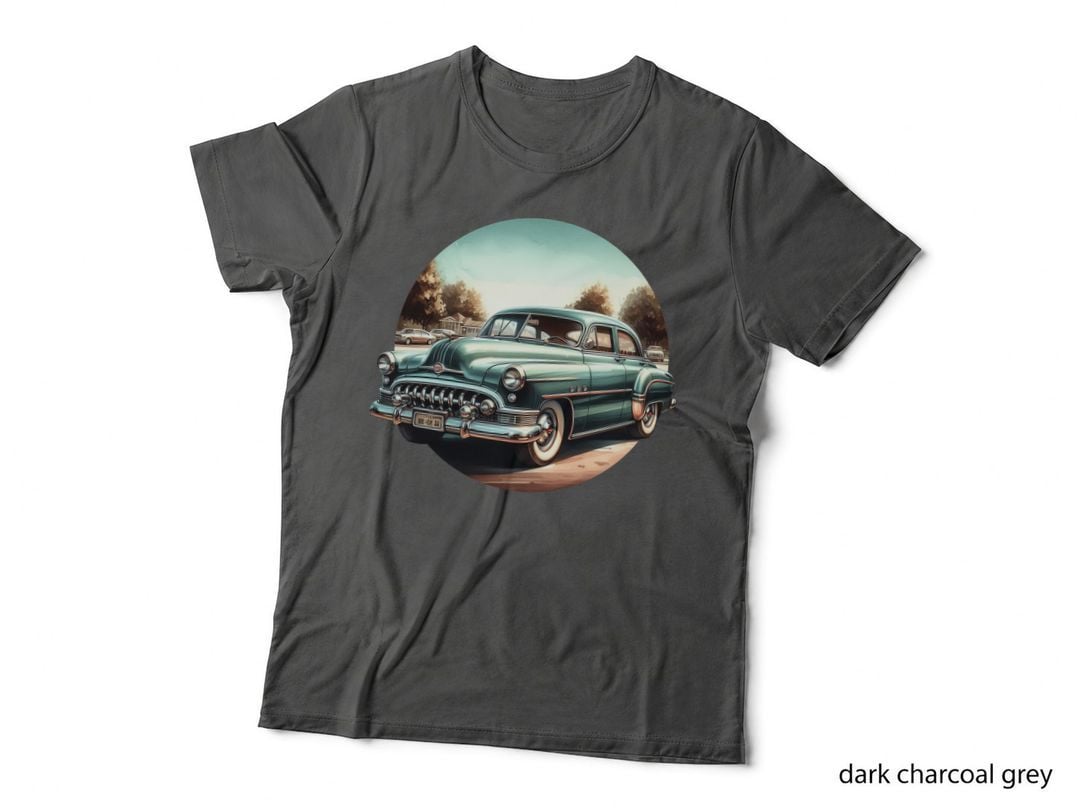 Green 1950s Car Desert Sedan on Plain Clear Landscape Retro Automotive T-Shirt