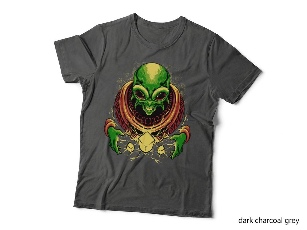 Green Demon Alien Neon Retro Face Horns T-Shirt