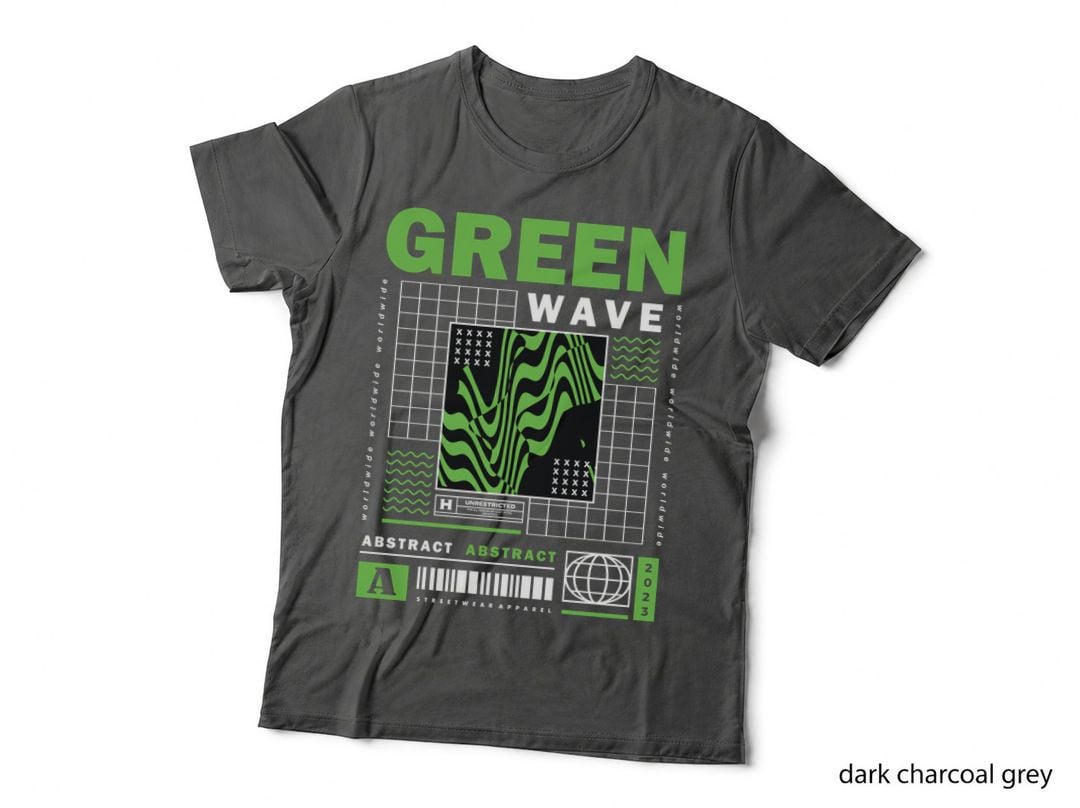 Green Wave Abstract Waves Halftone Digital Art Y2k Distressed Pattern T-Shirt