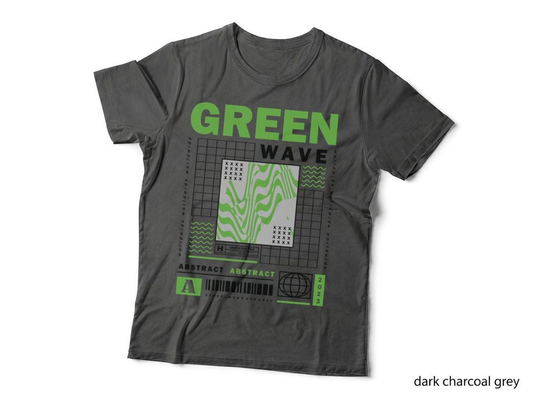 Green Wave Abstract Waves Halftone Digital Distressed Grid Pattern T-Shirt