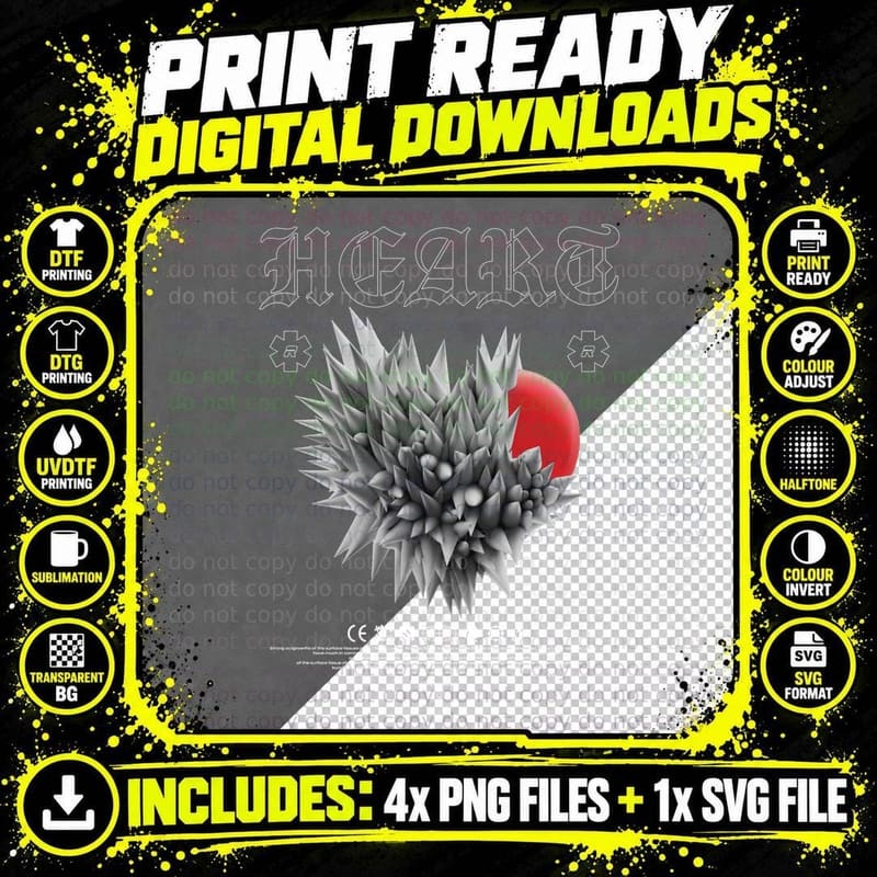 Heart Abstract Spike Ball Retro Y2k Cosmic T-Shirt Png SVG Digital Bundle