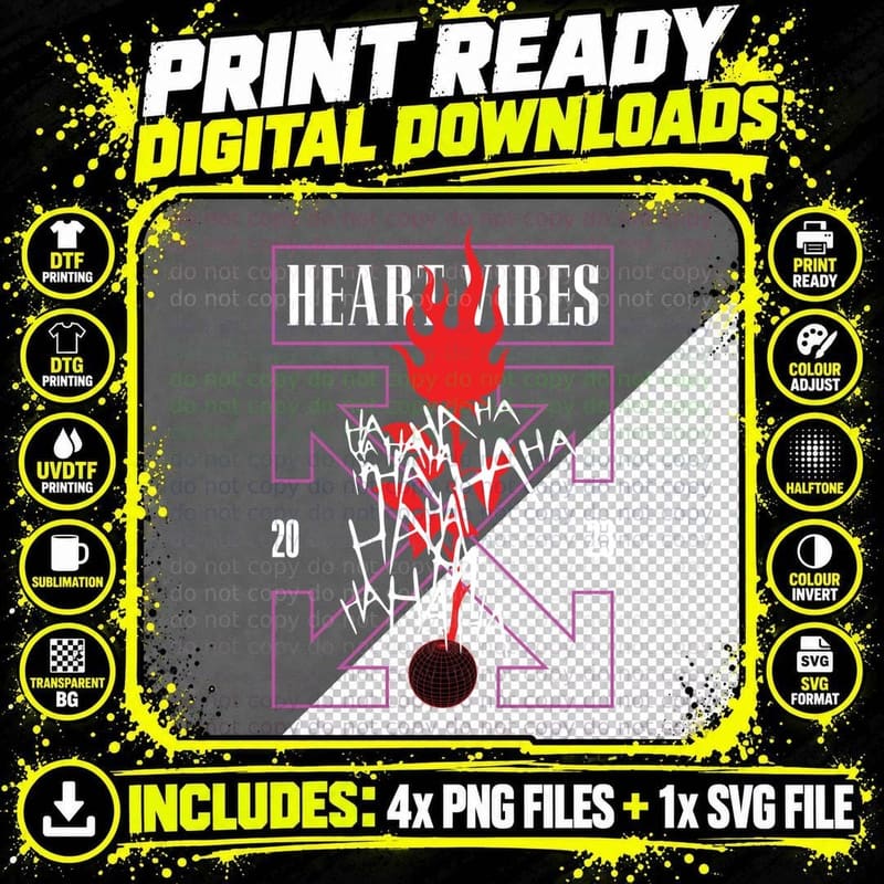 Heart Vibes Haha 20 23 Psychedelic Magenta Pink Retro Png SVG Digital Bundle