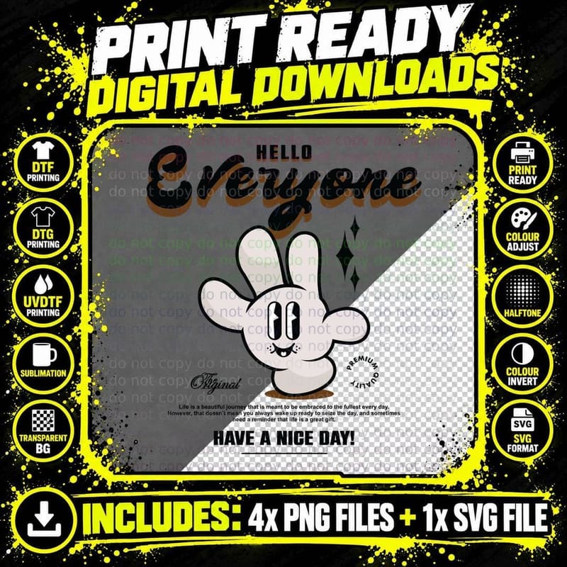Hello Everyone Premium Attire Have a Nice Day Hand Glove Png SVG Digital Bundle