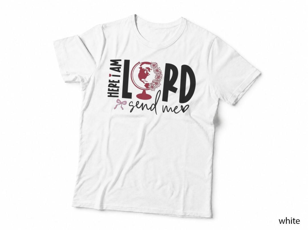 Help I Am Lord Send Me Pink Teal World Distressed Religious T-Shirt