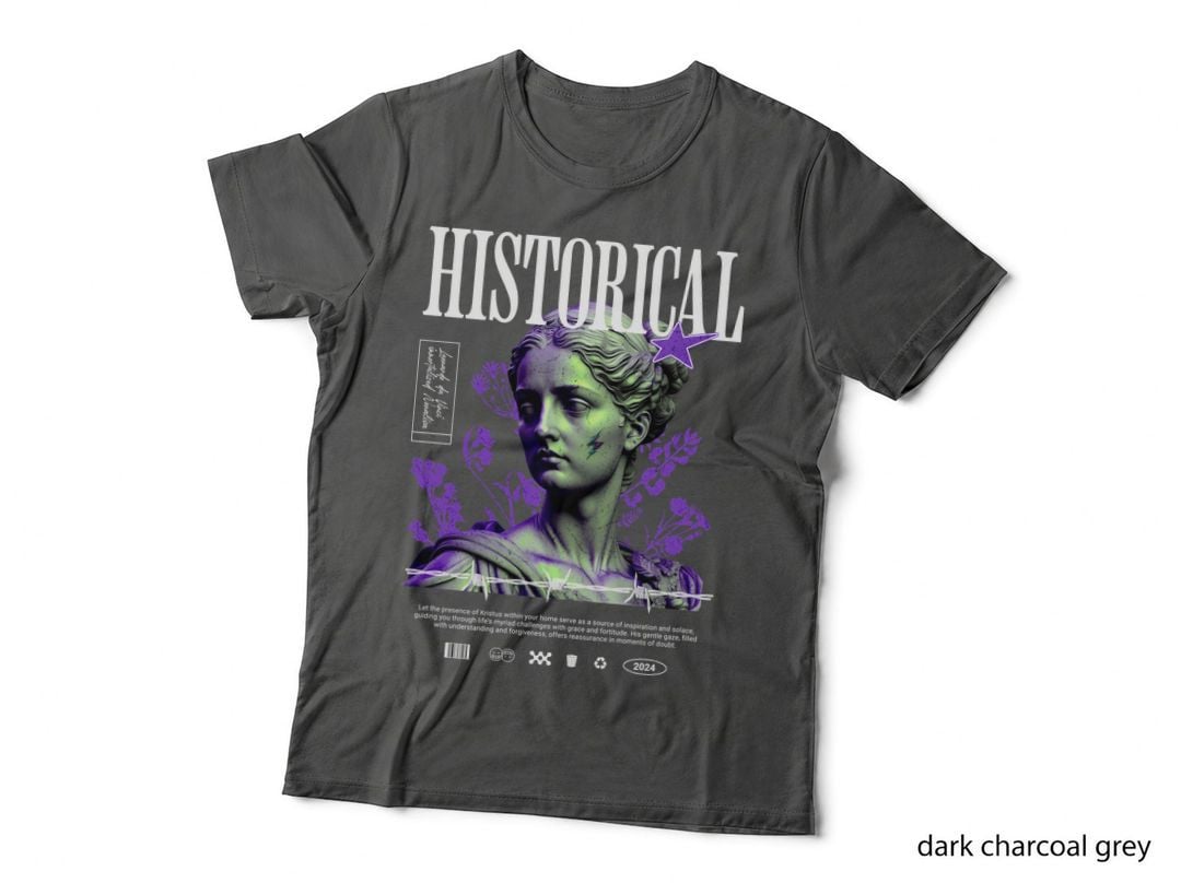 Historical Classical Head Sculpture Purple Green Vintage T-Shirt