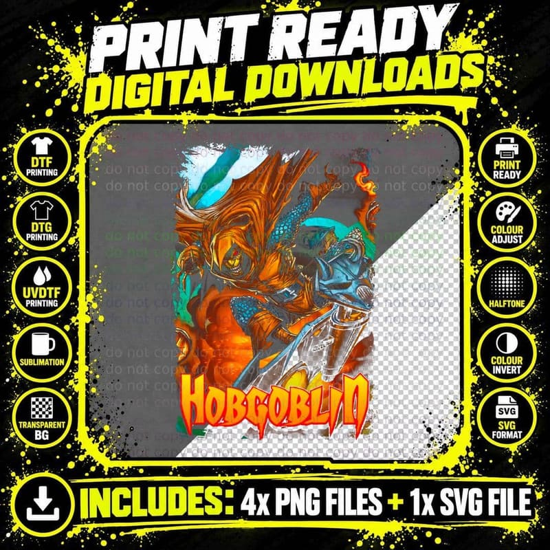 Hobgoblin Orange Demon Creature Halftone Retro T-Shirt Png SVG Digital Bundle