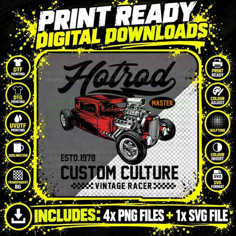Hotrod Master Estd.1978 Custom Culture Vintage Racer Red Png SVG Digital Bundle