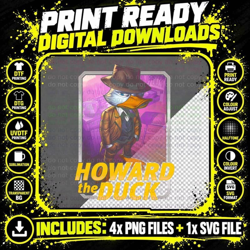 Howard the Duck the Yellow Brown Halftone Character Png SVG Digital Bundle