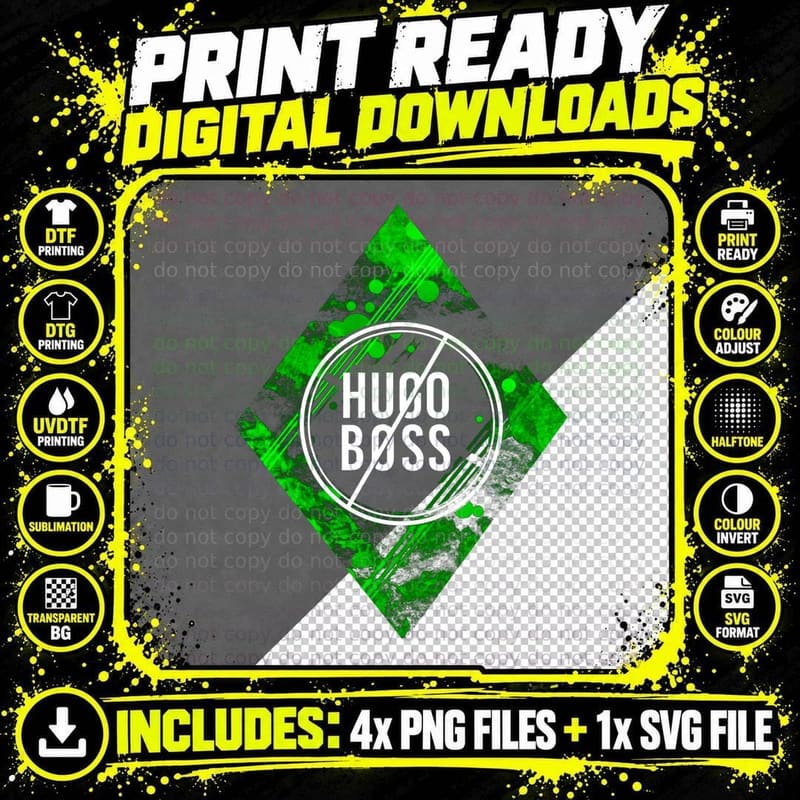 Hugo Boss Circle Diamond Pattern Green Distressed T-Shirt Png SVG Digital Bundle