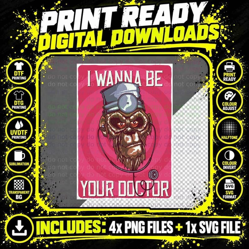 I Wanna Be Your Doctor Beard Stethoscope Medical Vintage Png SVG Digital Bundle