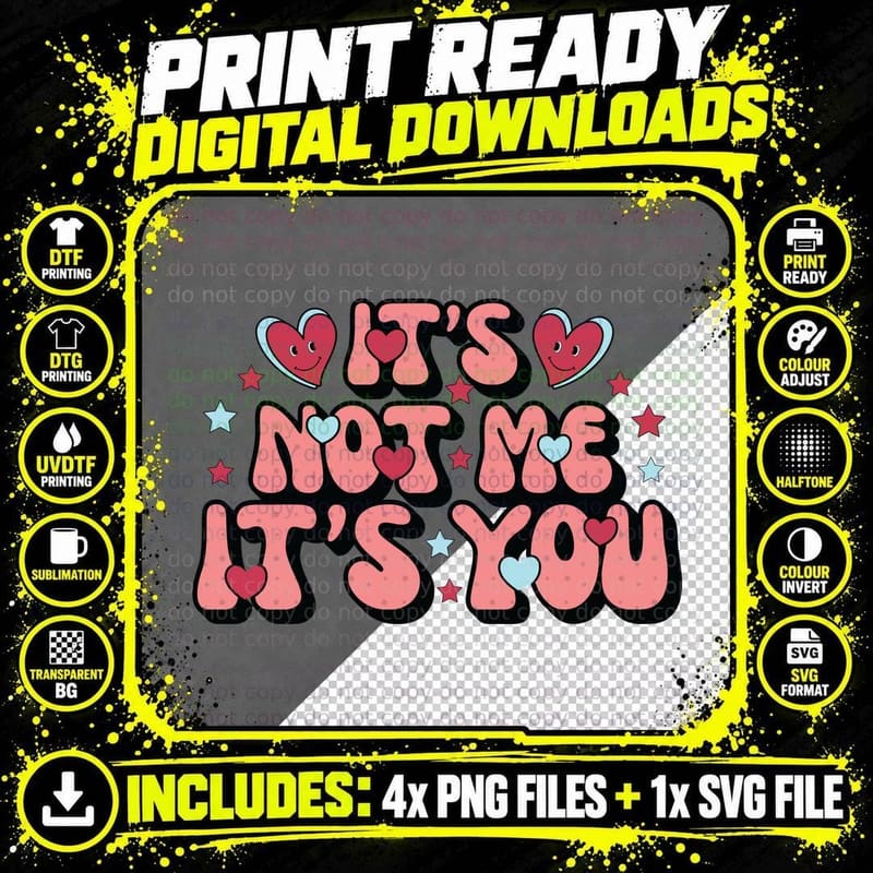 Its Not Me Its It's You Pink Text with Stars Sparkles Png SVG Digital Bundle