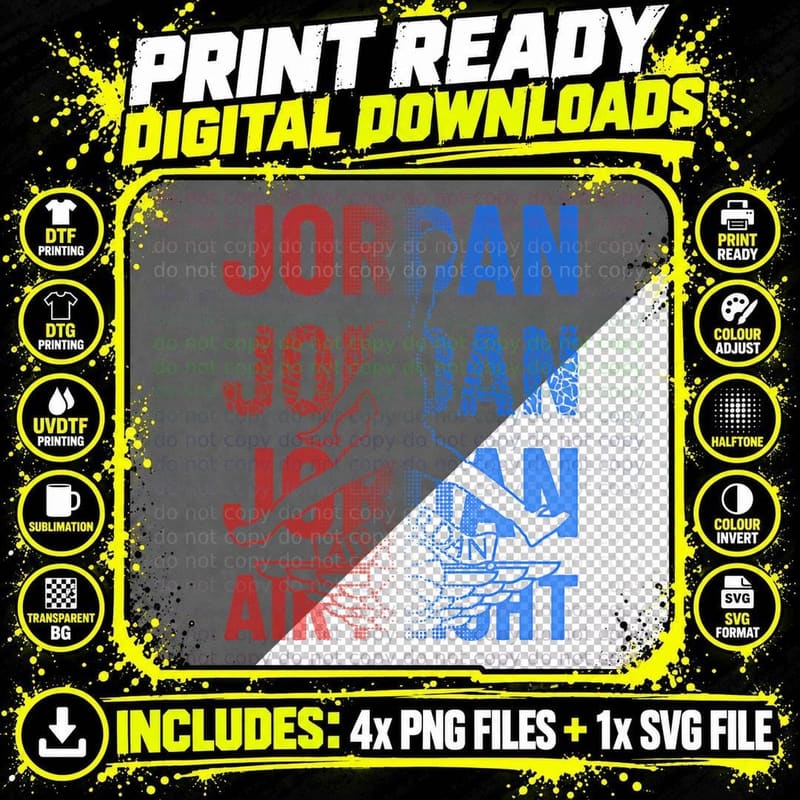 Jordan Retro Sportswear Halftone Blue Red T-Shirt Png SVG Digital Bundle