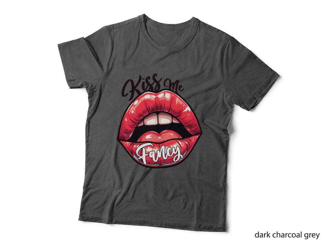 Kiss Me Fancy Oversized Lips with Text Vintage Pin-Up T-Shirt