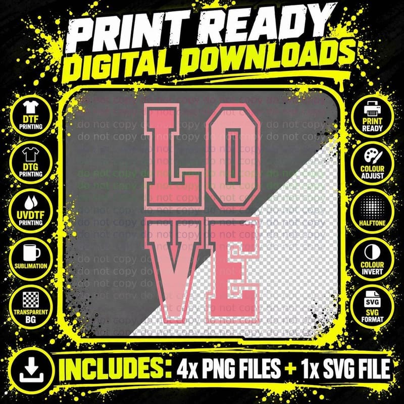 Large Love Text Lo Ve Retro Pink Outline T-Shirt Png SVG Digital Bundle