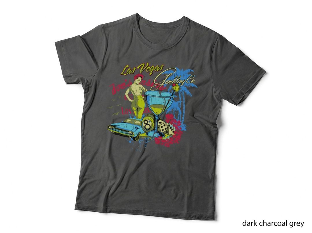 Las Vegas Gambling Co Guns Roses Pin-Up Woman Vintage Retro Neon T-Shirt