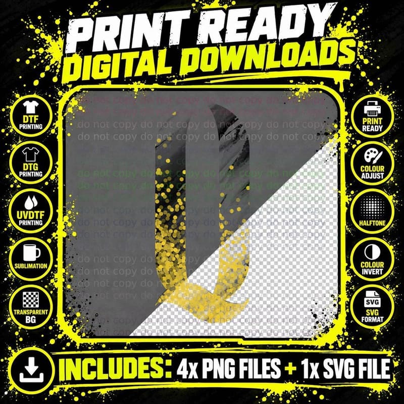 Letter M Halftone Dotted Yellow Black Distressed T-Shirt Png SVG Digital Bundle