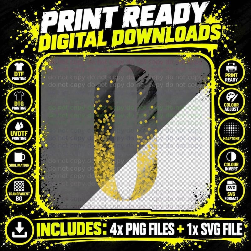 Letter U Halftone Dotted Yellow Black Distressed T-Shirt Png SVG Digital Bundle