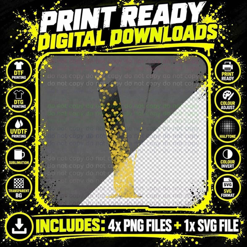 Letter Y Halftone Dotted Yellow Black Distressed T-Shirt Png SVG Digital Bundle