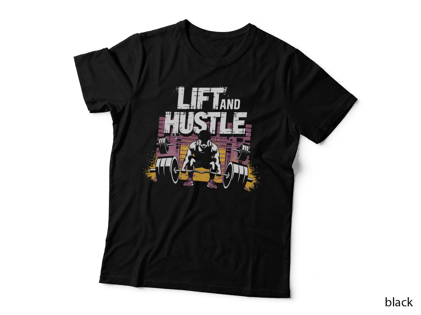 Lift and Hustle and White Pink Distressed Urban Dumbbell Motivation T-Shirt