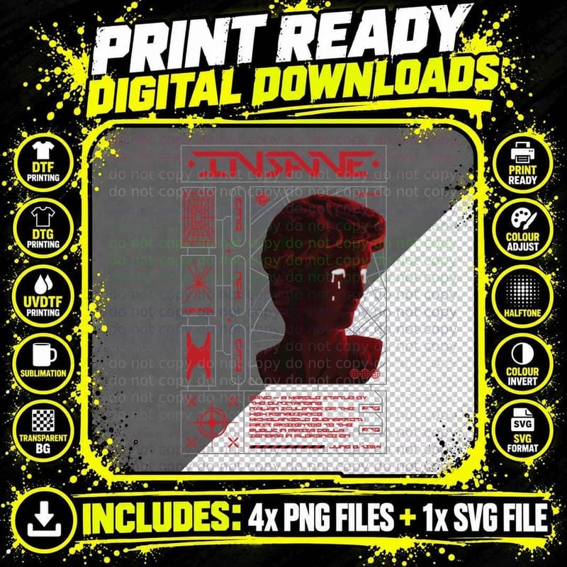 Linsane Head Red Distressed Dark Psychological Madness Png SVG Digital Bundle