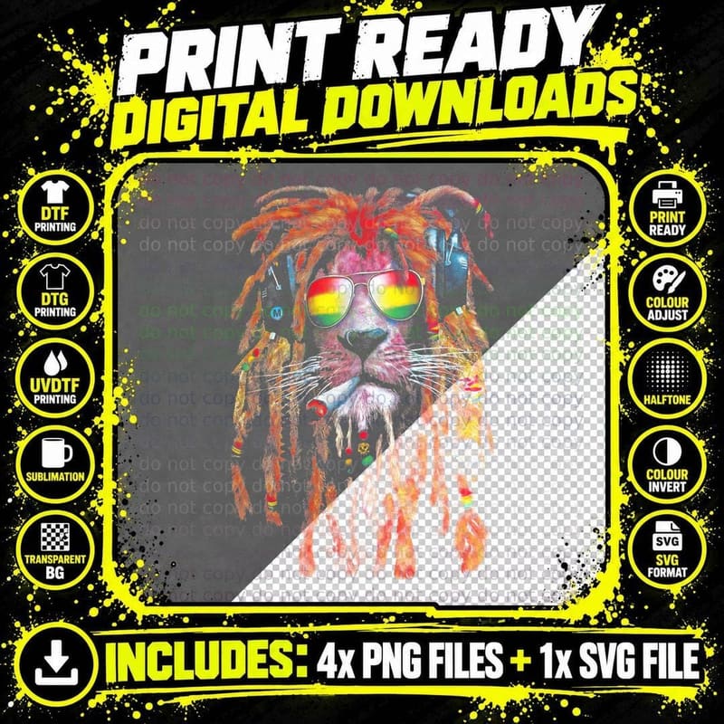 Lion Rainbow Dreadlocks Colorful Vibrant Retro T-Shirt Png SVG Digital Bundle