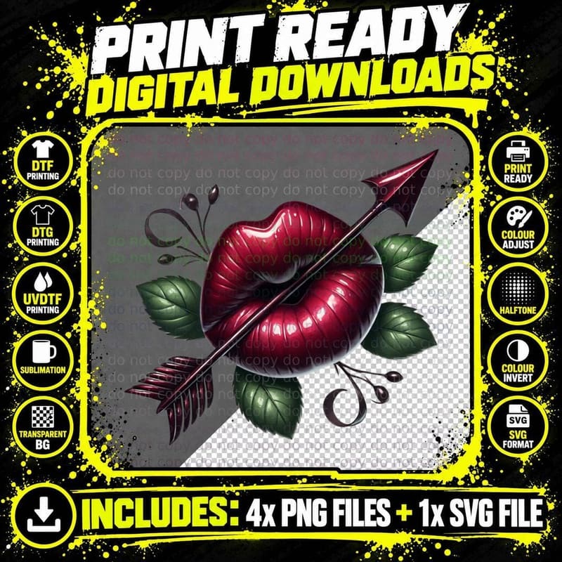 Lips Arrow Rose Vine Vintage T-Shirt Png SVG Digital Bundle