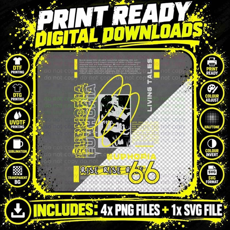 Living Tales Euphoria Rise 66 Yellow Linework City Png SVG Digital Bundle