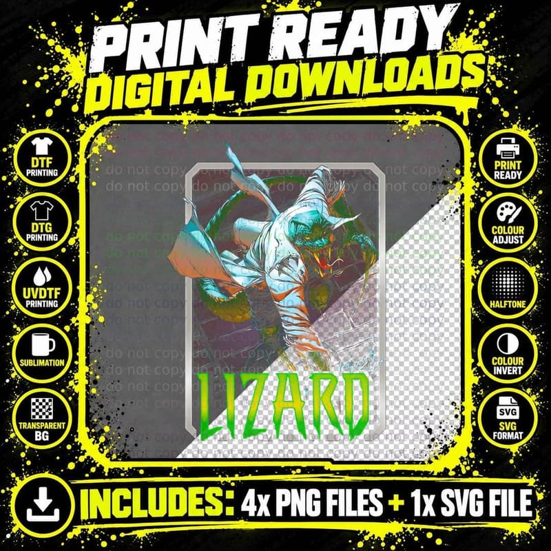 Lizard Green White Reptile Halftone Creature Distressed Png SVG Digital Bundle