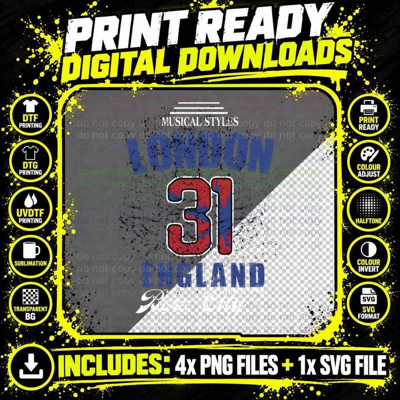 London Musical Styles 31 England Born City Distressed Png SVG Digital Bundle