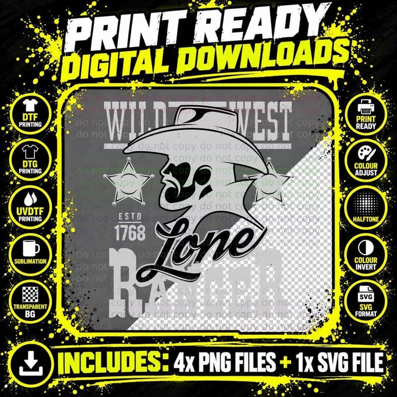 Lone Ranger Wild West Est 1768 Western Cowboy Bandit Png SVG Digital Bundle