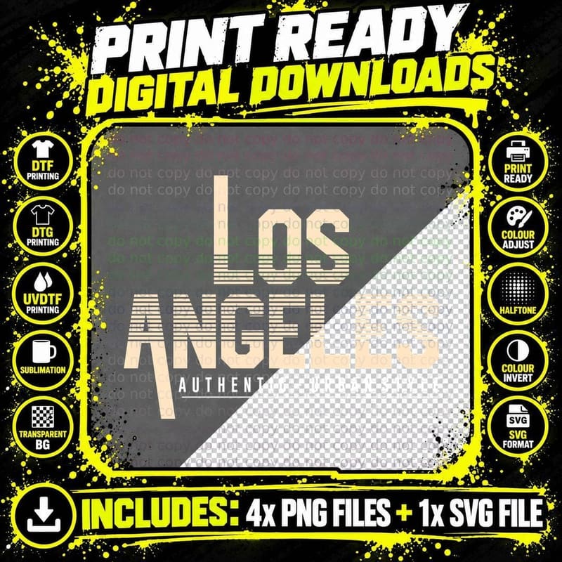 Los Angeles Authentic Urban Style White Cream Striped Png SVG Digital Bundle