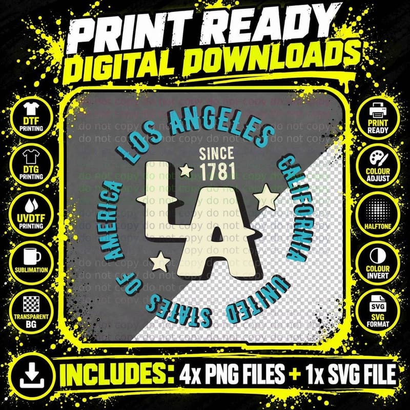 Los Angeles Since 1781 Badge Circular Established Png SVG Digital Bundle