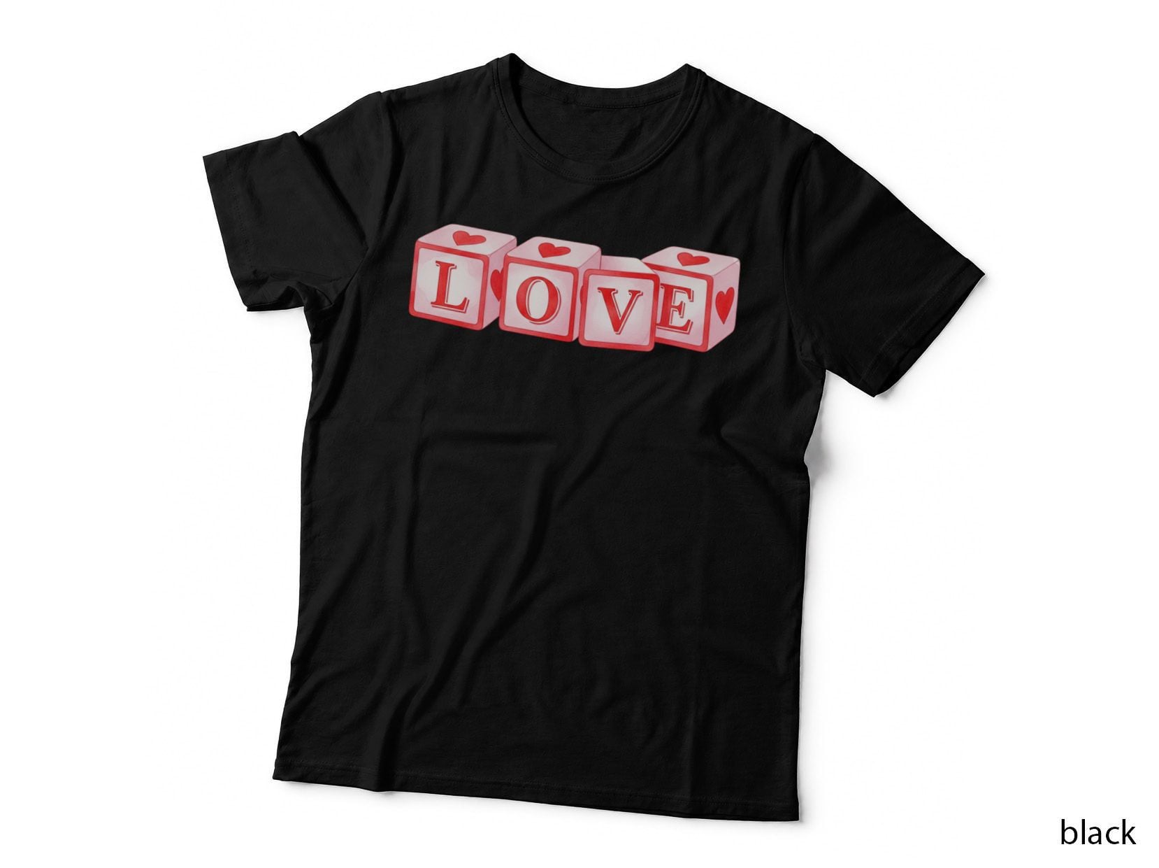Love Blocks Pink 3D Text Shadow Effect Retro T-Shirt