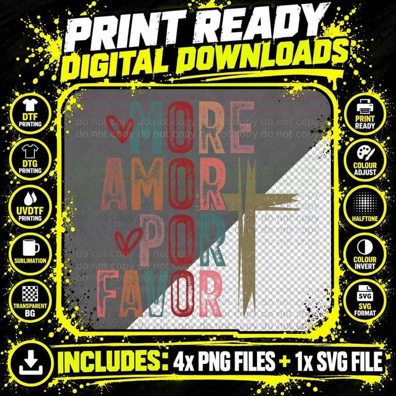 Love Heart Grid More Amor for Favor Multi-Color Png SVG Digital Bundle