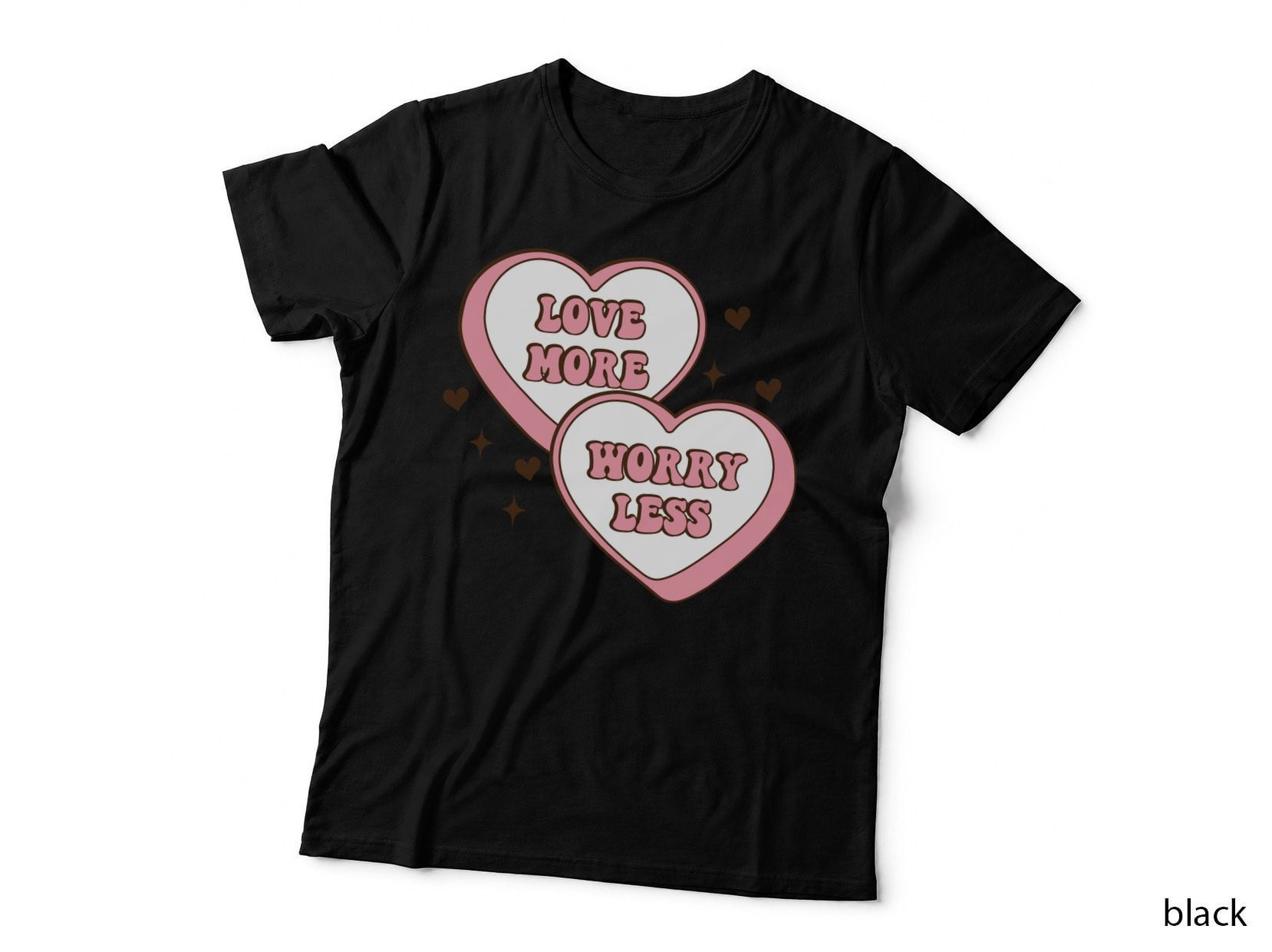 Love More Worry Less Pink and White Hearts Retro Affirmation Vintage T-Shirt